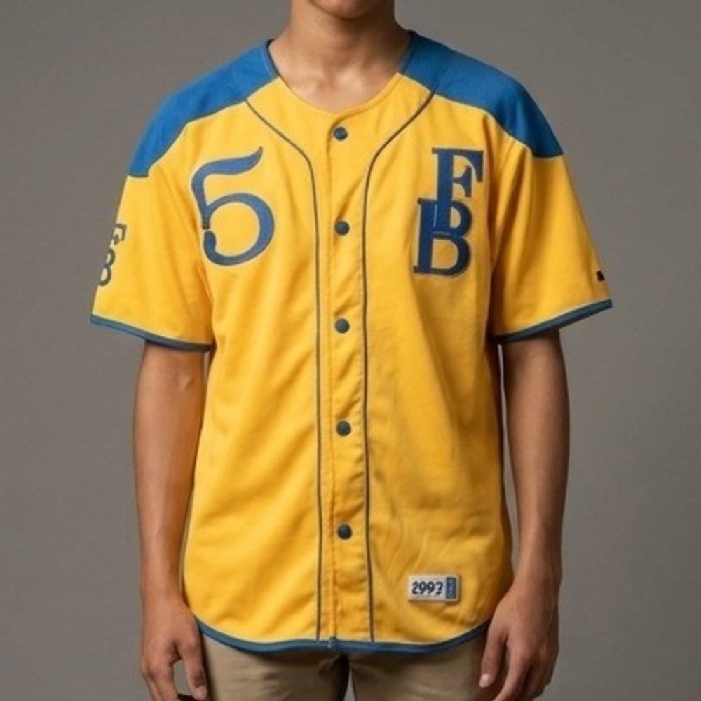 FUBU Vintage 90s Baseball Jersey Yellow Blue Youth Large 16/18 HT 008‎ 5 FB
